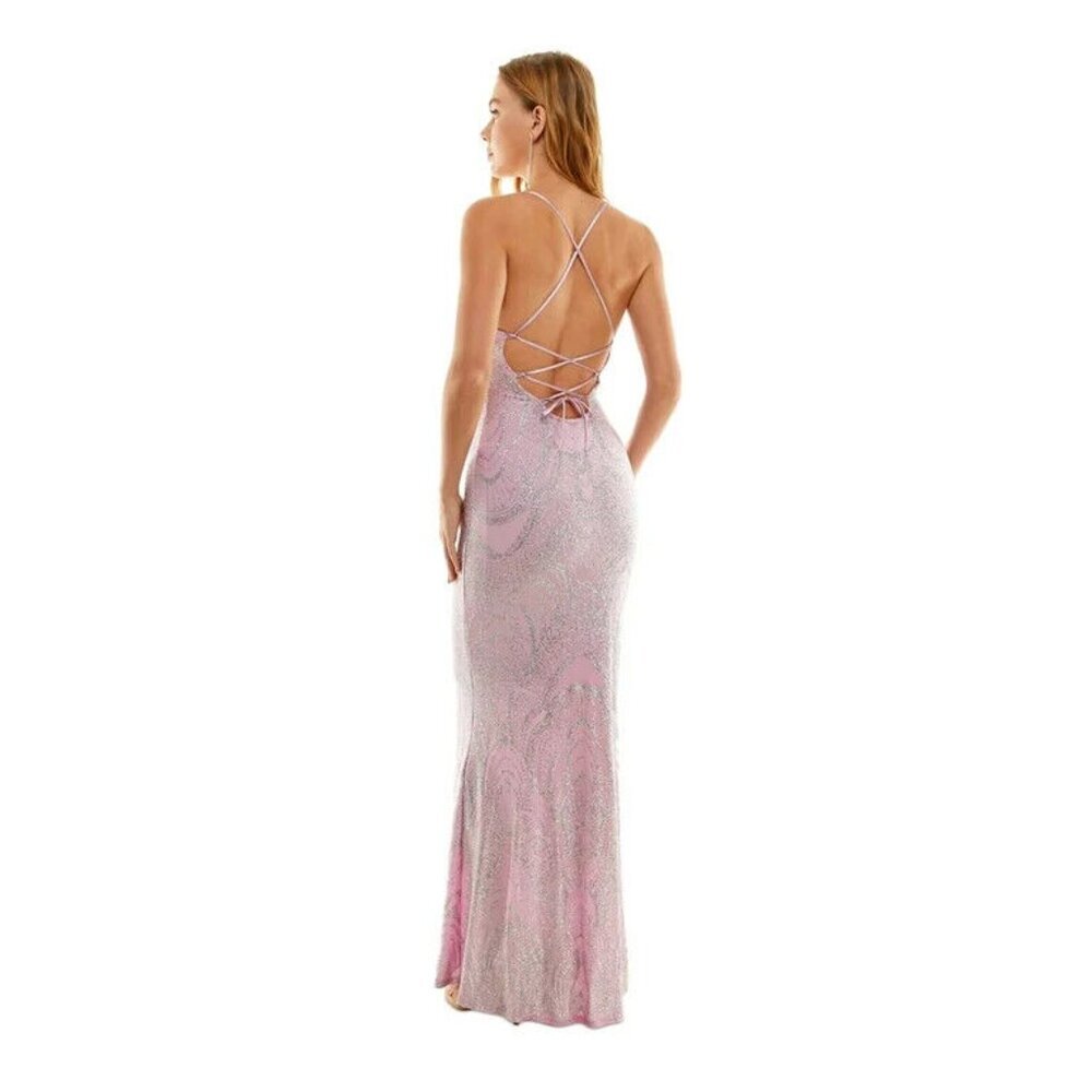 NWT Jump Womens Baby Pink Sequin Spaghetti Strap Evening Gown Size 9/10 - Picture 2 of 3